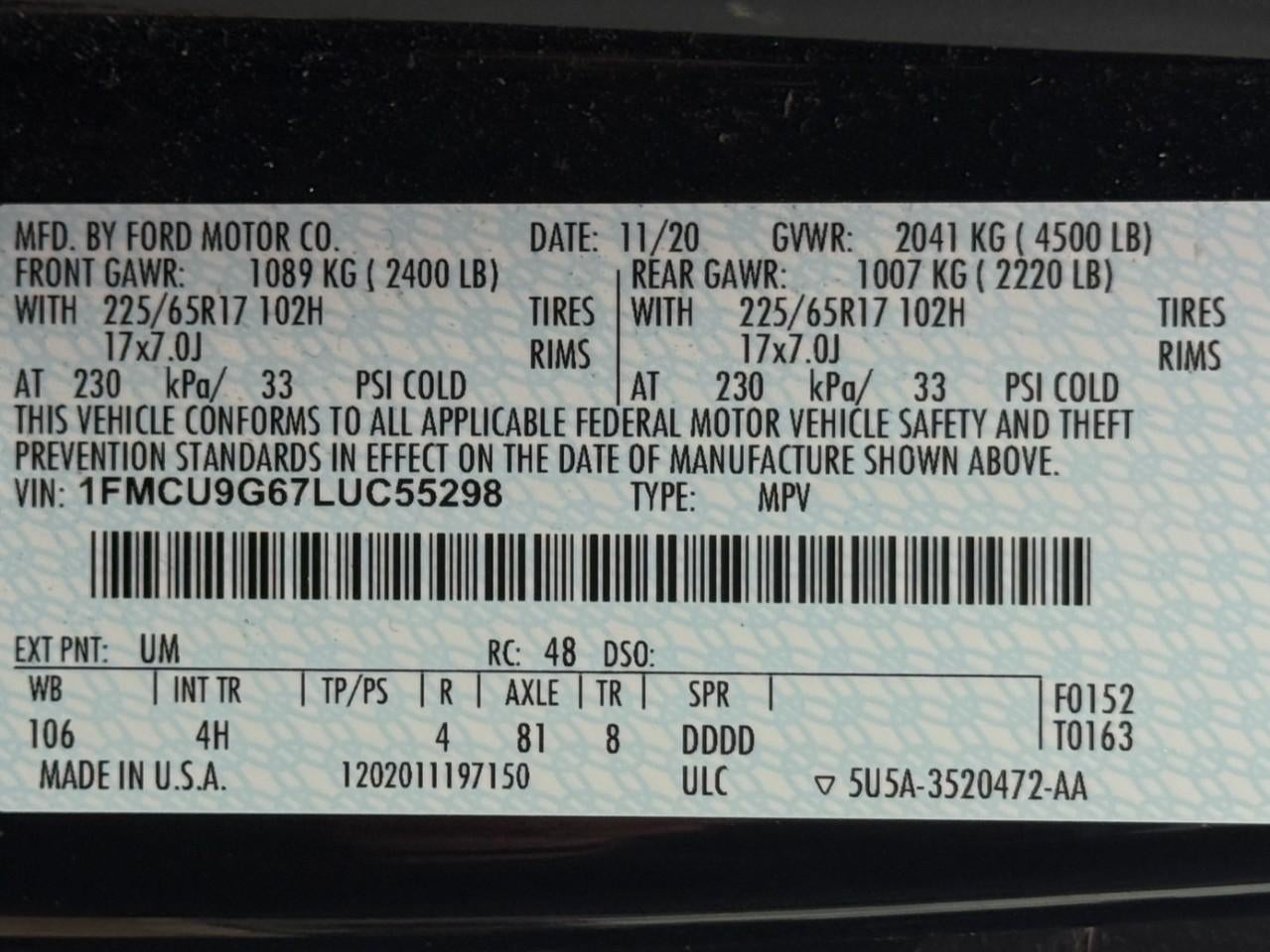 2020 Ford Escape SE AWD