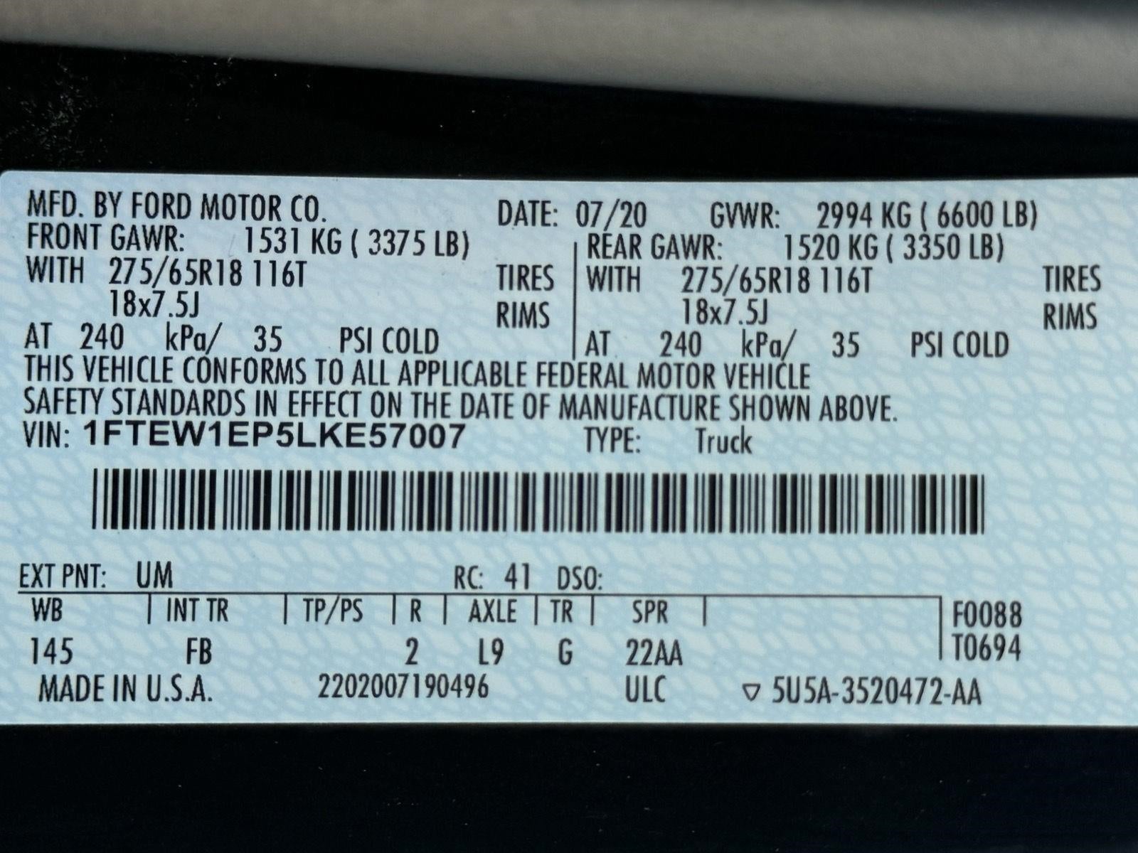 2020 Ford F-150 XL 4WD SuperCrew 5.5' Box