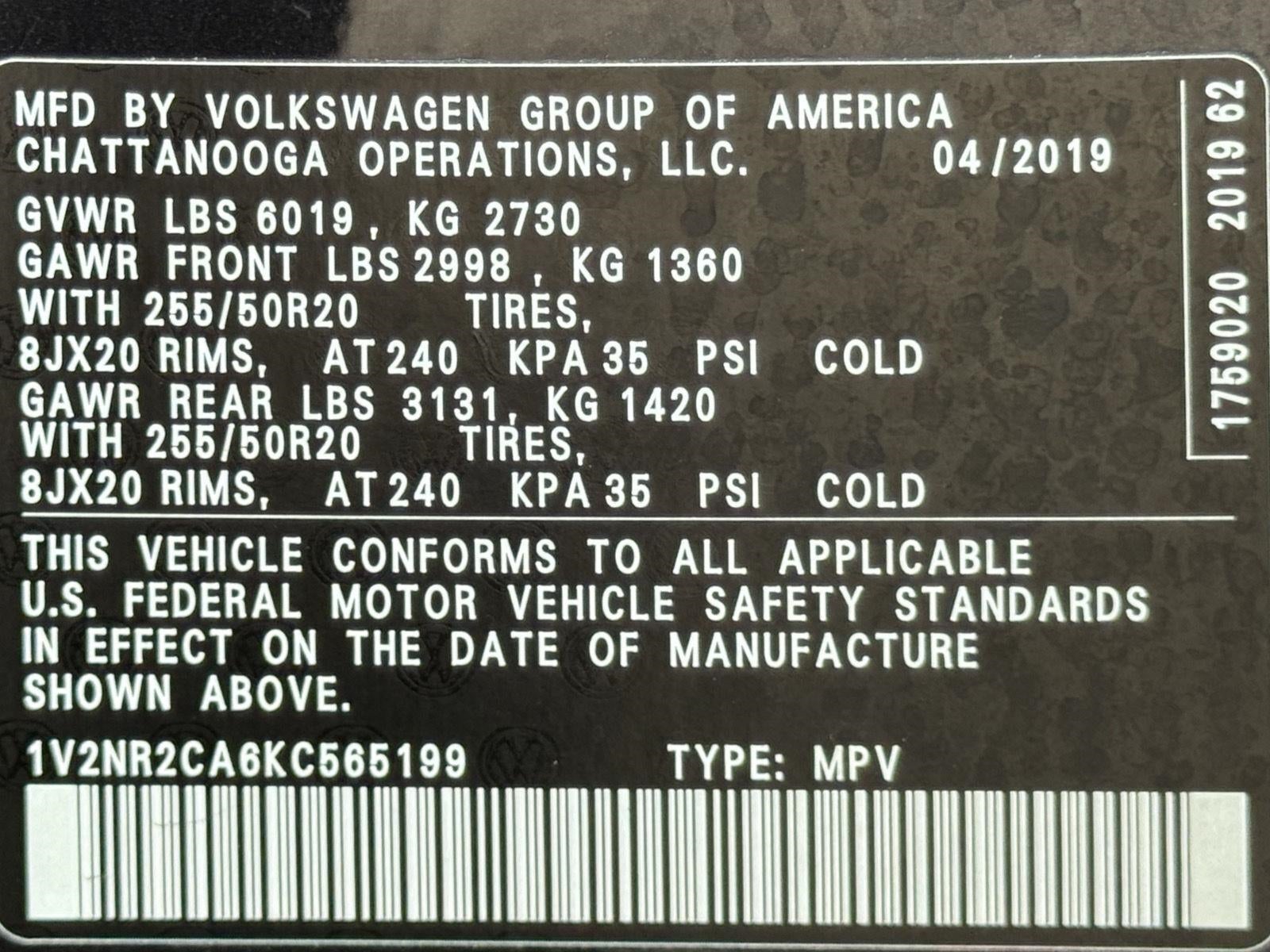 2019 Volkswagen Atlas 3.6L V6 SEL Premium 4MOTION
