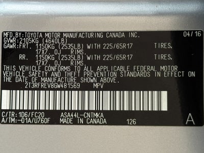 2016 Toyota RAV4 AWD 4dr XLE (Natl)