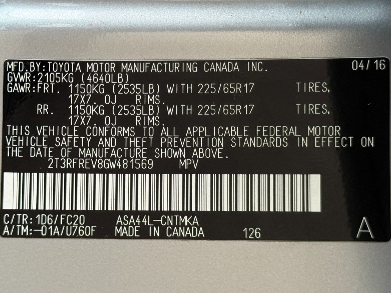 2016 Toyota RAV4 AWD 4dr XLE (Natl)