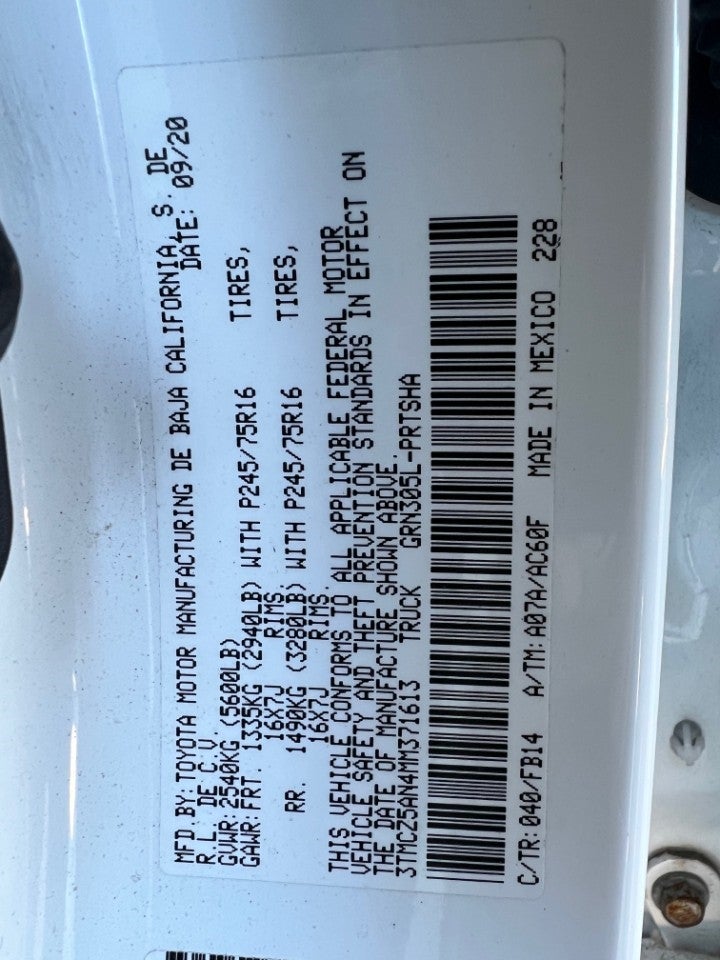 2021 Toyota Tacoma 4WD SR Double Cab 5' Bed V6 AT (GS)