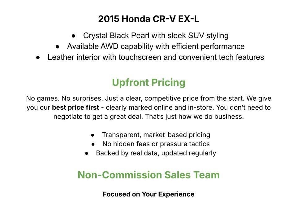 Used 2015 Honda CR-V EX-L with VIN 5J6RM4H79FL055892 for sale in Appleton, WI