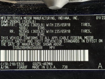 2022 Toyota Highlander XLE AWD (Natl)
