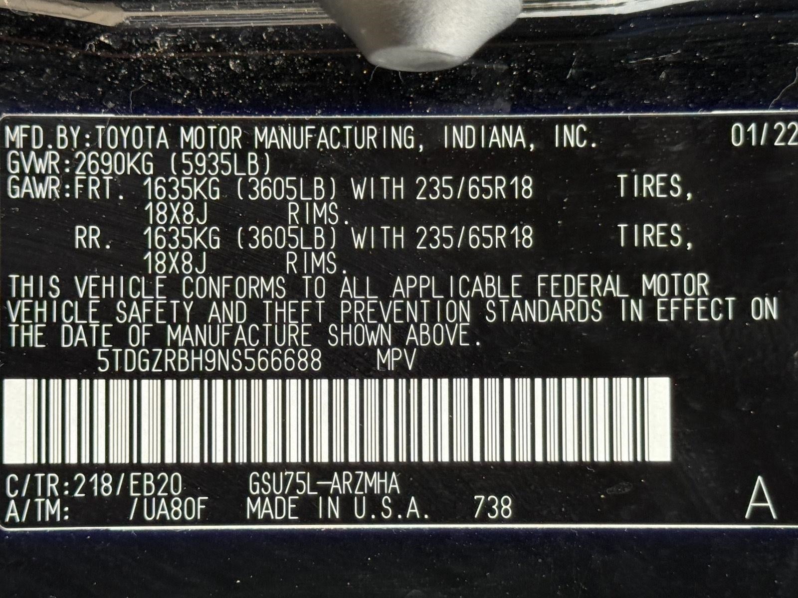 2022 Toyota Highlander XLE AWD (Natl)