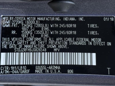 2018 Toyota Highlander XLE V6 AWD (Natl)