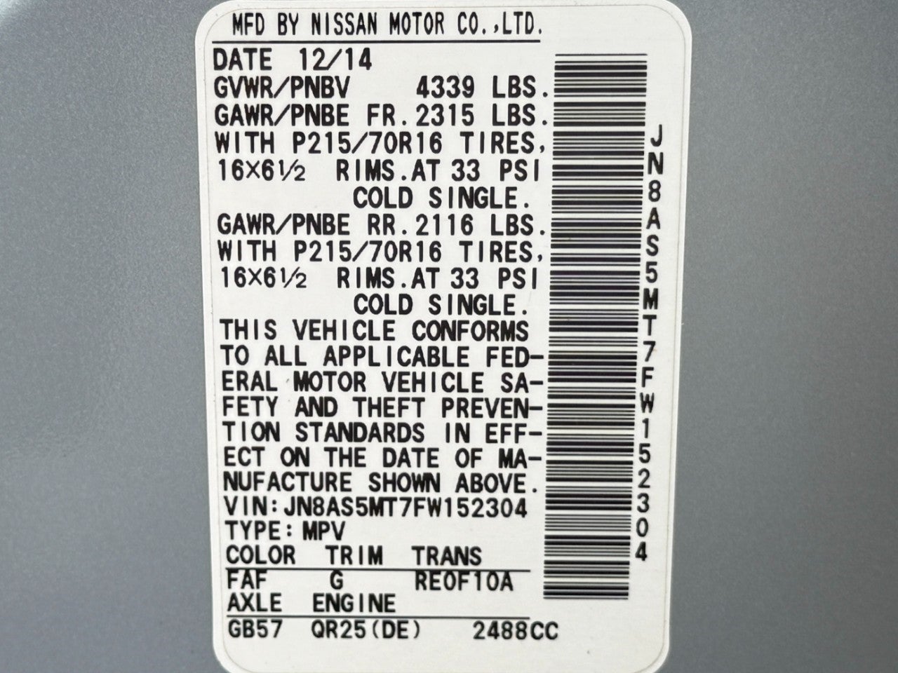 2015 Nissan Rogue Select FWD 4dr S